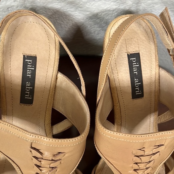 Pilar Abril Tan Leather Braided High Heel Platform Sandals Size 8.5 - Picture 5 of 9